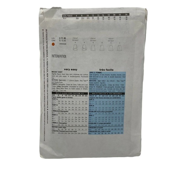 Butterick 3061 Slightly Flared Bias Knee Length Skirts Sewing Pattern Size 12-16 - Picture 2 of 5